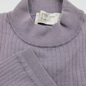 PRISTINE St. Croix Knits Cotton Blend Lavender Ribbed LS Mock Neck Sweater XL